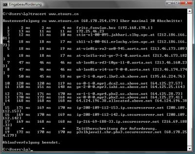 Traceroute von chinesischer Homepage